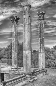 Roman ruins of Corinthian columns in Villa Adriana (Hadrian's Villa), Tivoli, Italy