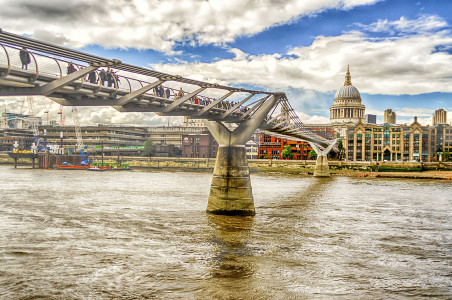 The Millennium Bridge with St. Paul's Cathedral in the background, London, UK