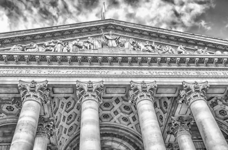The Royal Exchange Building in the financial district of London, UK