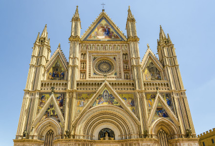 Facade of the Gothic Cathedral of Orvieto, Umbria, Italy