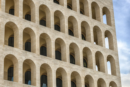 Scenic detail of neoclassical architecture in the EUR district, Rome, Italy