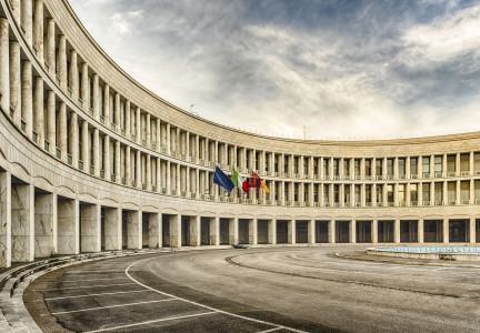 Scenic neoclassical architecture in the EUR district, Rome, Italy