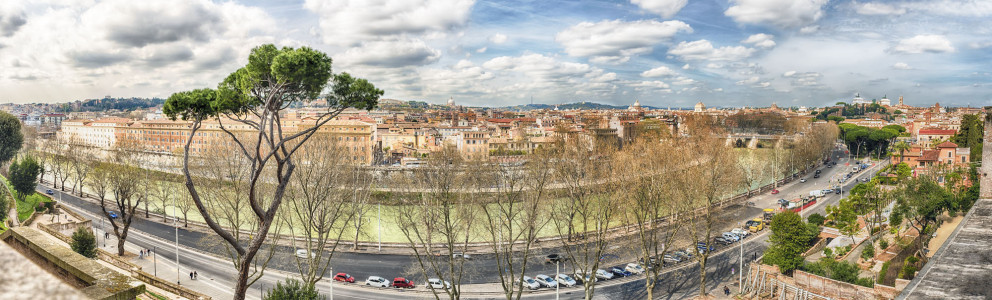 Aerial panoramic view from the top of aventine hill in Rome, Italy