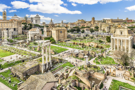 Scenic view over the ruins of the Roman Forum in Rome, Italy