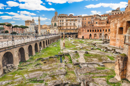 Ancient Trajan's Market, ruins in Via dei Fori Imperiali, Rome, Italy