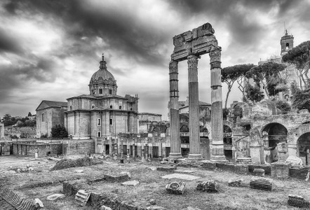 Forum of Caesar, ruins in Via dei Fori Imperiali, Rome, Italy