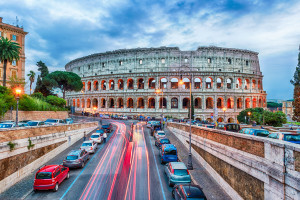 View over the Flavian Amphitheatre, aka Colosseum in Rome, Italy