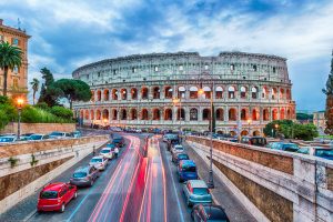 View over the Flavian Amphitheatre, aka Colosseum in Rome, Italy