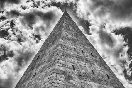 Scenic view of the Pyramid of Cestius, iconic landmark in Testaccio district in Rome, Italy