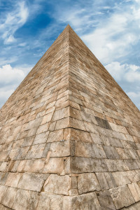 Scenic view of the Pyramid of Cestius, iconic landmark in Testaccio district in Rome, Italy