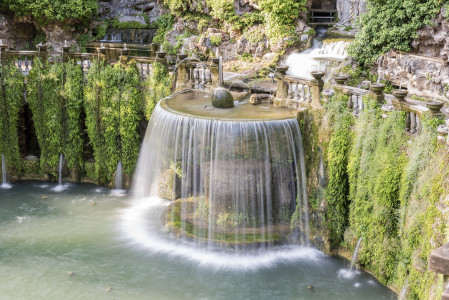 The Oval Fountain, iconic landmark in Villa d'Este, Tivoli, Italy