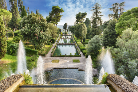 Aerial view of the iconic Villa d'Este in Tivoli, Italy