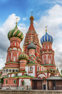 The scenic orthodox Saint Basil's Cathedral, iconic landmark on Red Square in Moscow, Russia