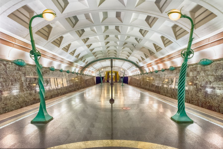 Slavyansky Bulvar subway station in Moscow, Russia. The station is on the Arbatsko-Pokrovskaya Line of the Moscow Metro and opened in 2008