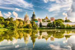 Idillic view of the Novodevichy Convent monastery in Moscow, Russia
