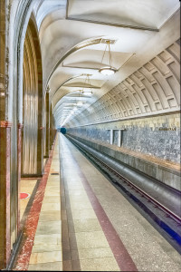 Mayakovskaya subway station in Moscow, Russia. A fine example of Stalinist architecture and one of the most famous Metro stations in the world. Opened in 1938