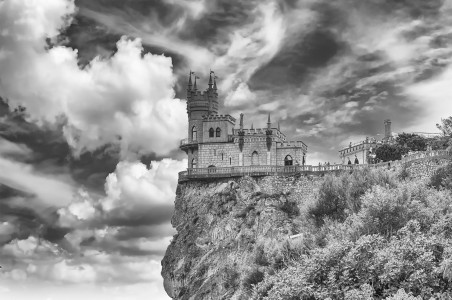 Swallow's nest, scenic castle and iconic landmark over the Black Sea in Yalta, Crimea