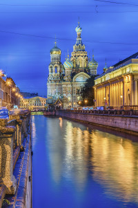Church of the Savior on Spilled Blood at night. Iconic landmark in St. Petersburg, Russia