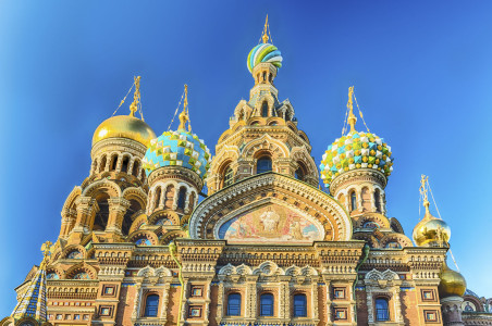 Scenic view of the Church of the Savior on Spilled Blood, iconic landmark in St. Petersburg, Russia