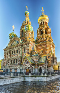 Scenic view of the Church of the Savior on Spilled Blood, iconic landmark in St. Petersburg, Russia