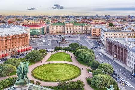 Panoramic aerial view over St. Petersburg, Russia, from the dome of St. Isaac's Cathedral