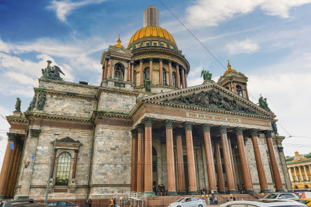 The scenic Saint Isaac's Cathedral, iconic landmark in St. Petersburg, Russia