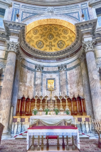 Altar inside the Pantheon, one of the main landmarks in Rome, Italy