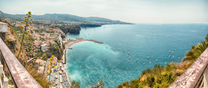 Panoramic aerial view of Sorrento, Neapolitan Riviera, Italy, during summertime