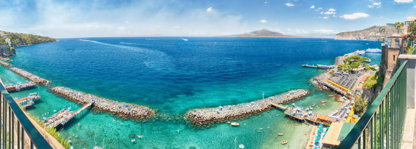 Panoramic aerial view of Mount Vesuvius and the town of Sorrento, Bay of Naples, Italy