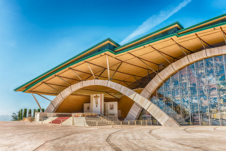 Facade of the Sanctuary of Saint Pio of Pietrelcina, Catholic shrine in San Giovanni Rotondo, Italy