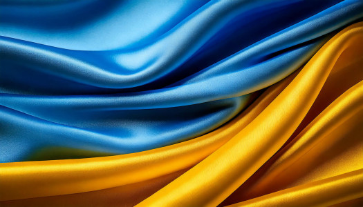 Satin fabric in the colors of the ukrainian flag waving and flowing. AI-generated content