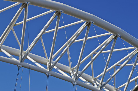 Detail of the iconic Garbatella Bridge, modern architecture in Rome, Italy