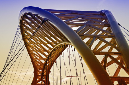 Detail of the iconic Garbatella Bridge, modern architecture in Rome, Italy